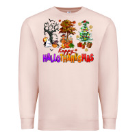 Pale Pink happy hallothanksmas trees Premium Sweatshirt - AdoDesignShop
