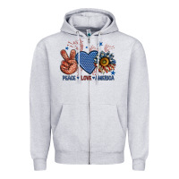 Heather Grey peace love america billie wilder Zipper Hoodie - texasbilliewilder