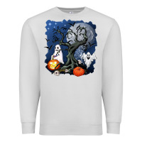 Dove Grey halloween tree and ghosts Premium Sweatshirt - AdoDesignShop
