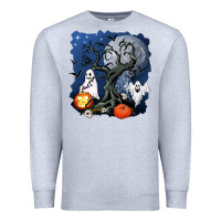 Heather Grey halloween tree and ghosts Premium Sweatshirt - AdoDesignShop