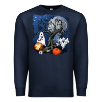 Navy halloween tree and ghosts Premium Sweatshirt - AdoDesignShop