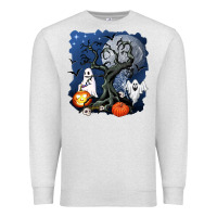 Oatmeal Heather halloween tree and ghosts Premium Sweatshirt - AdoDesignShop