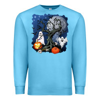 Ocean Blue halloween tree and ghosts Premium Sweatshirt - AdoDesignShop