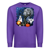 Purple halloween tree and ghosts Premium Sweatshirt - AdoDesignShop