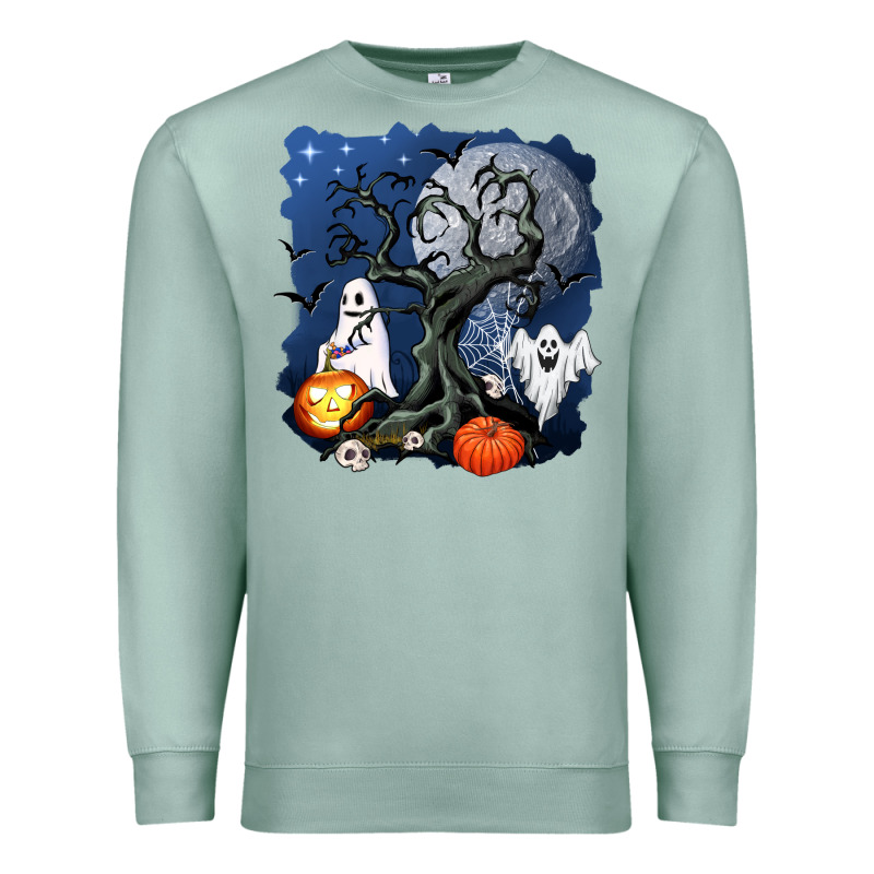 Halloween Tree And Ghosts Premium Sweatshirt by AdoDesignShop | Teevron