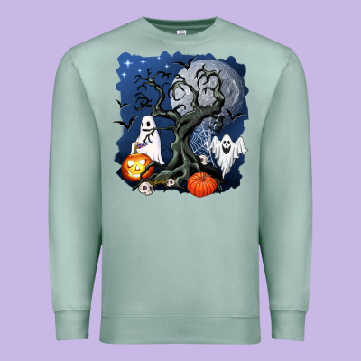 Halloween Tree And Ghosts Premium Sweatshirt Designed By Adodesignshop