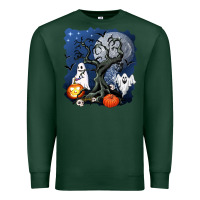 Sports Green halloween tree and ghosts Premium Sweatshirt - AdoDesignShop