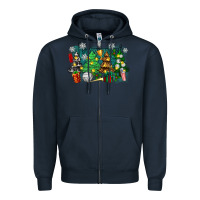 Navy christmas trees with volleyball Zipper Hoodie - Zillion Design Studio