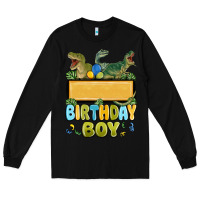 Black customized dinosaur birthday boy Long Sleeve Tee - MaliasSmallBusiness