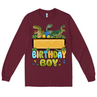 Burgundy customized dinosaur birthday boy Long Sleeve Tee - MaliasSmallBusiness