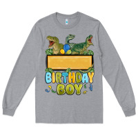 Heather Grey customized dinosaur birthday boy Long Sleeve Tee - MaliasSmallBusiness