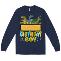 Navy customized dinosaur birthday boy Long Sleeve Tee - MaliasSmallBusiness