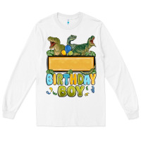 White customized dinosaur birthday boy Long Sleeve Tee - MaliasSmallBusiness