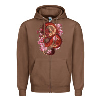 Chestnut red dragon and sakura cherry blossoms Zipper Hoodie - RanaPortraitStore