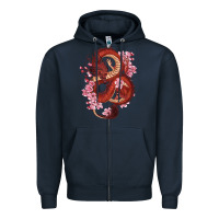 Navy red dragon and sakura cherry blossoms Zipper Hoodie - RanaPortraitStore