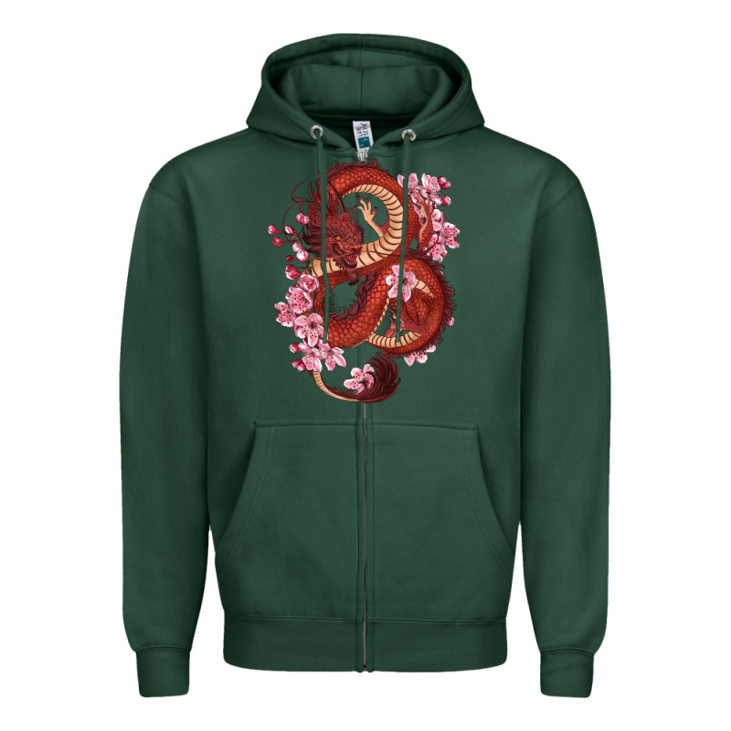 Red Dragon And Sakura Cherry Blossoms Zipper Hoodie by RanaPortraitStore | Teevron