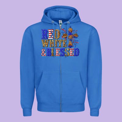 Zipper Hoodie red white and blessed