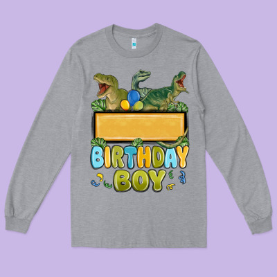 Long Sleeve Tee customized dinosaur birthday boy