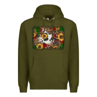 Army Green distressed christmas sunflowers leopard cowhide background Premium Hoodie - Jasminsmagicworld