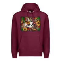 Burgundy distressed christmas sunflowers leopard cowhide background Premium Hoodie - Jasminsmagicworld