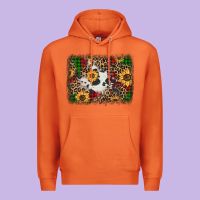 Distressed Christmas Sunflowers Leopard Cowhide Background Premium Hoodie Designed By Jasminsmagicworld