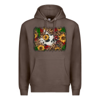 Coffee distressed christmas sunflowers leopard cowhide background Premium Hoodie - Jasminsmagicworld