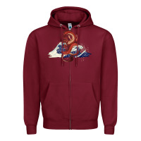 Burgundy asian dragon and ocean waves Zipper Hoodie - RanaPortraitStore