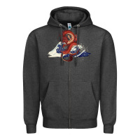 Charcoal Heather asian dragon and ocean waves Zipper Hoodie - RanaPortraitStore