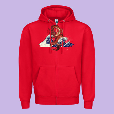 Zipper Hoodie asian dragon and ocean waves
