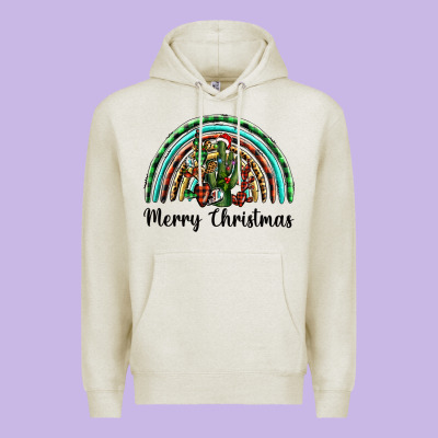 Merry Christmas Cactus Rainbow Premium Hoodie Designed By Barkaloodesign