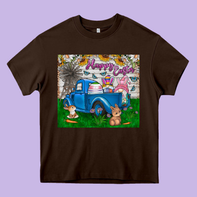 Happy Easter Truck Heavy Core Tee Designed By Cowhidedigitalart