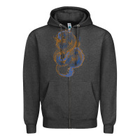 Charcoal Heather blue and orange dragon Zipper Hoodie - RanaPortraitStore