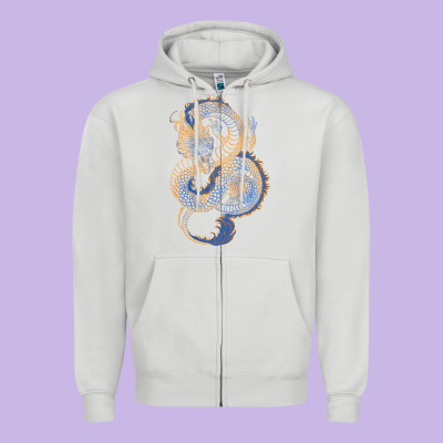 Zipper Hoodie blue and orange dragon
