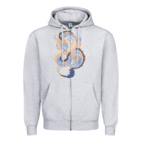 Heather Grey blue and orange dragon Zipper Hoodie - RanaPortraitStore