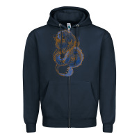 Navy blue and orange dragon Zipper Hoodie - RanaPortraitStore
