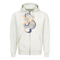 Oatmeal Heather blue and orange dragon Zipper Hoodie - RanaPortraitStore
