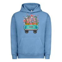 Pigment Pebble Blue truck with flowers Urban Hoodie - MaliasSmallBusiness