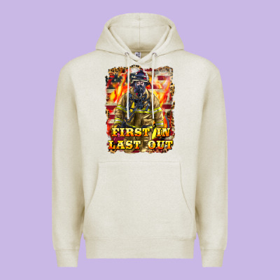 First In Last Out Firefighter Premium Hoodie Designed By Lillyallendesigns