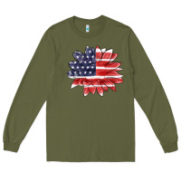 Army Green american flag sunflower Long Sleeve Tee - MaliasSmallBusiness