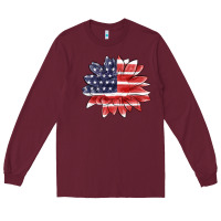 Burgundy american flag sunflower Long Sleeve Tee - MaliasSmallBusiness