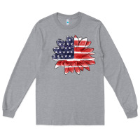 Heather Grey american flag sunflower Long Sleeve Tee - MaliasSmallBusiness