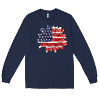 Navy american flag sunflower Long Sleeve Tee - MaliasSmallBusiness