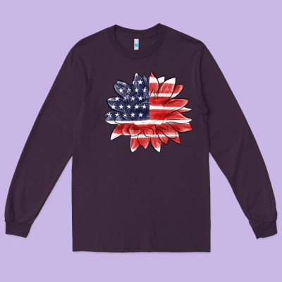 Long Sleeve Tee american flag sunflower