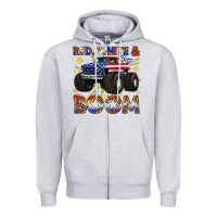 Heather Grey red white and boom Zipper Hoodie - texasbilliewilder