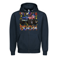 Navy red white and boom Zipper Hoodie - texasbilliewilder