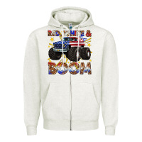 Oatmeal Heather red white and boom Zipper Hoodie - texasbilliewilder
