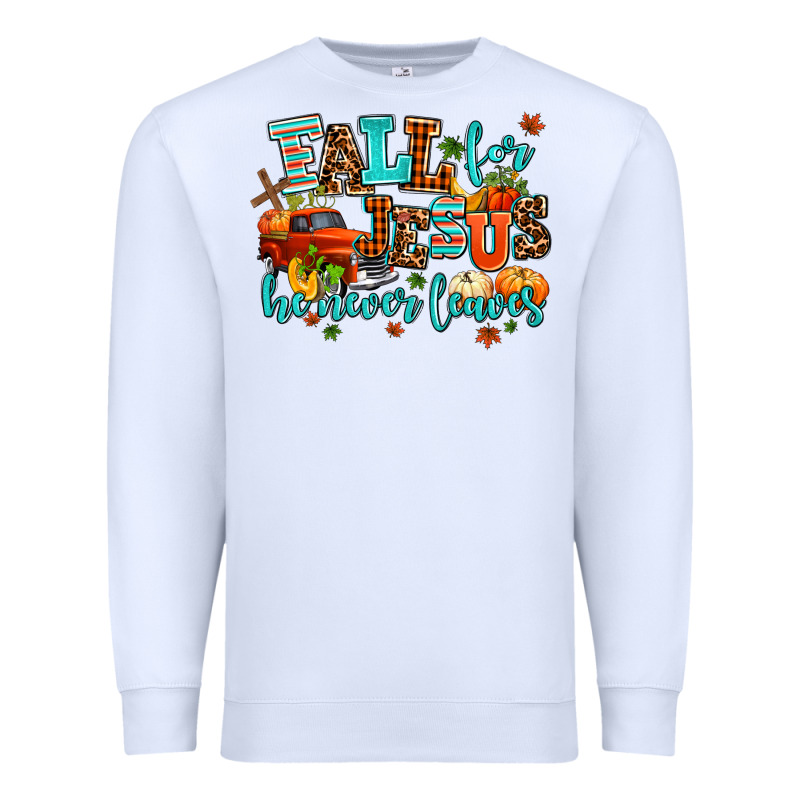 Fall For Jesus He Never Leaves Premium Sweatshirt by AdoDesignShop | Teevron