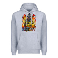 Heather Grey First In last Out American Firefighter Premium Hoodie - LillyAllenDesigns