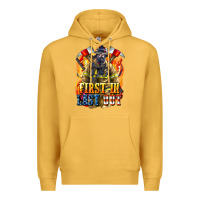 Mustard First In last Out American Firefighter Premium Hoodie - LillyAllenDesigns