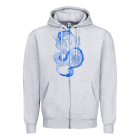 Heather Grey blue dragon Zipper Hoodie - RanaPortraitStore